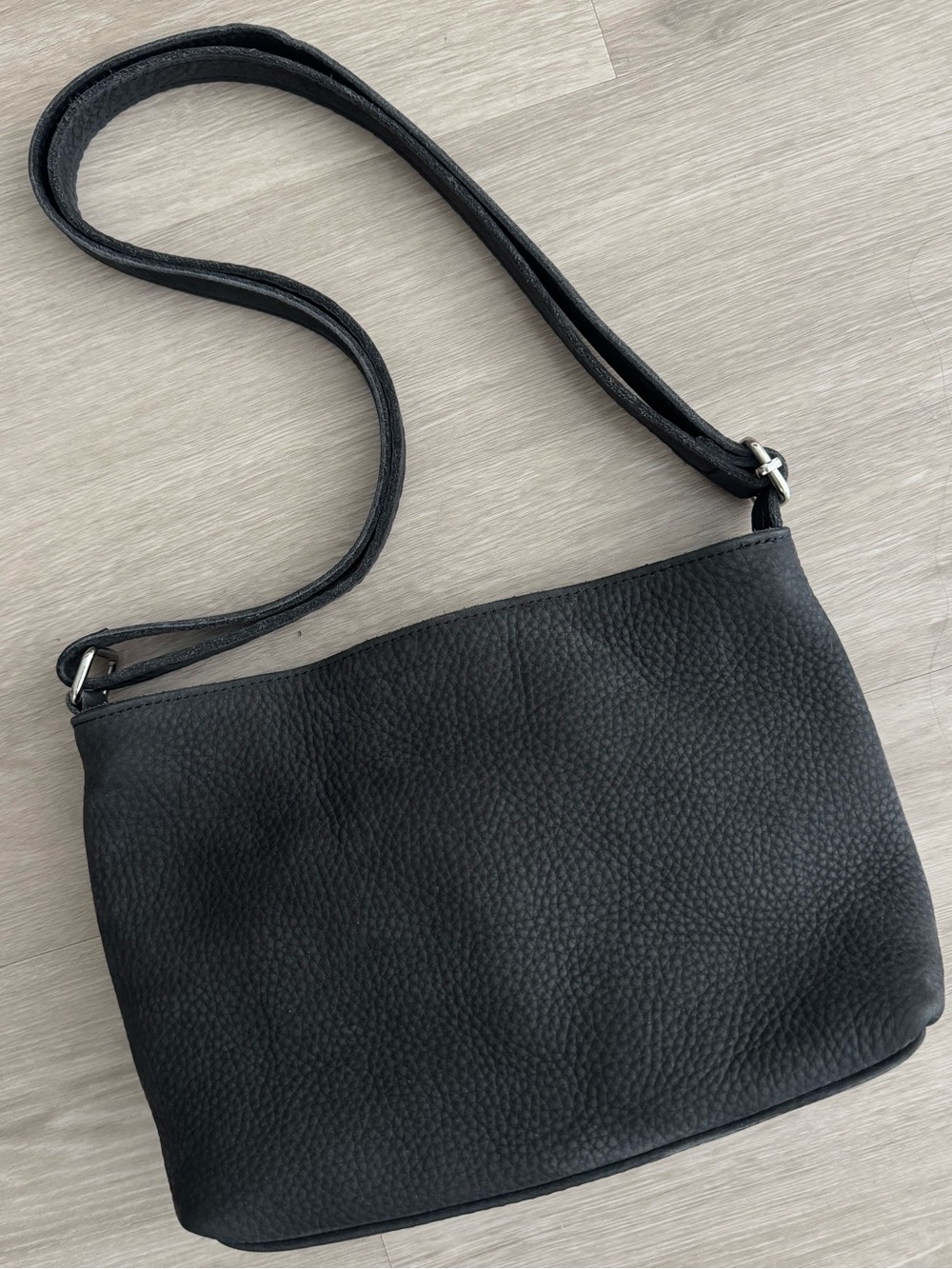 Made in Italy Artisan Black Pebbled Nubuck Leather Crossbody Bag